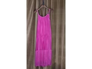 Bellambia Italy Silk Blend Tiered Maxi Dress Hot Pink Large